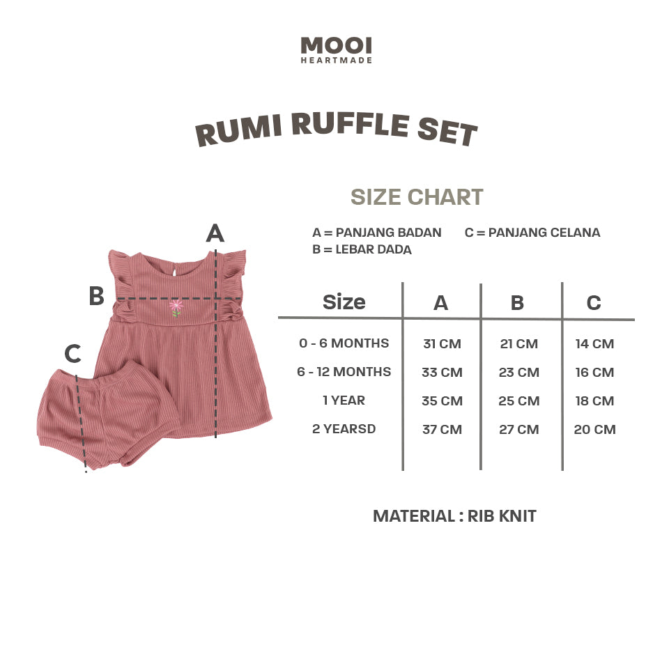 Mooi Setelan Anak Perempuan Rumi Rib Ruffle Set