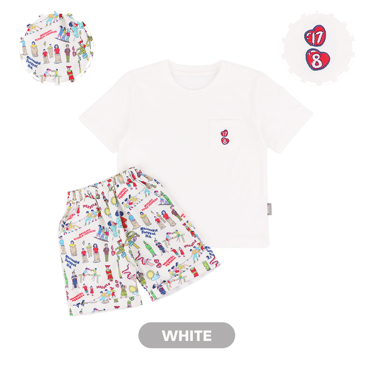 Mooi x Hari Merdeka Kaos Kemerdekaan Setelan Anak Pocket Tee Set Kemerdekaan