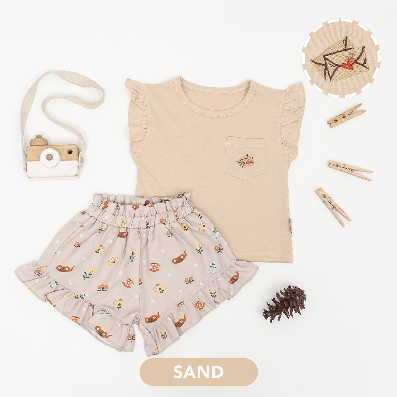 Mooi Setelan Anak Perempuan Ruffle Pocket Tee