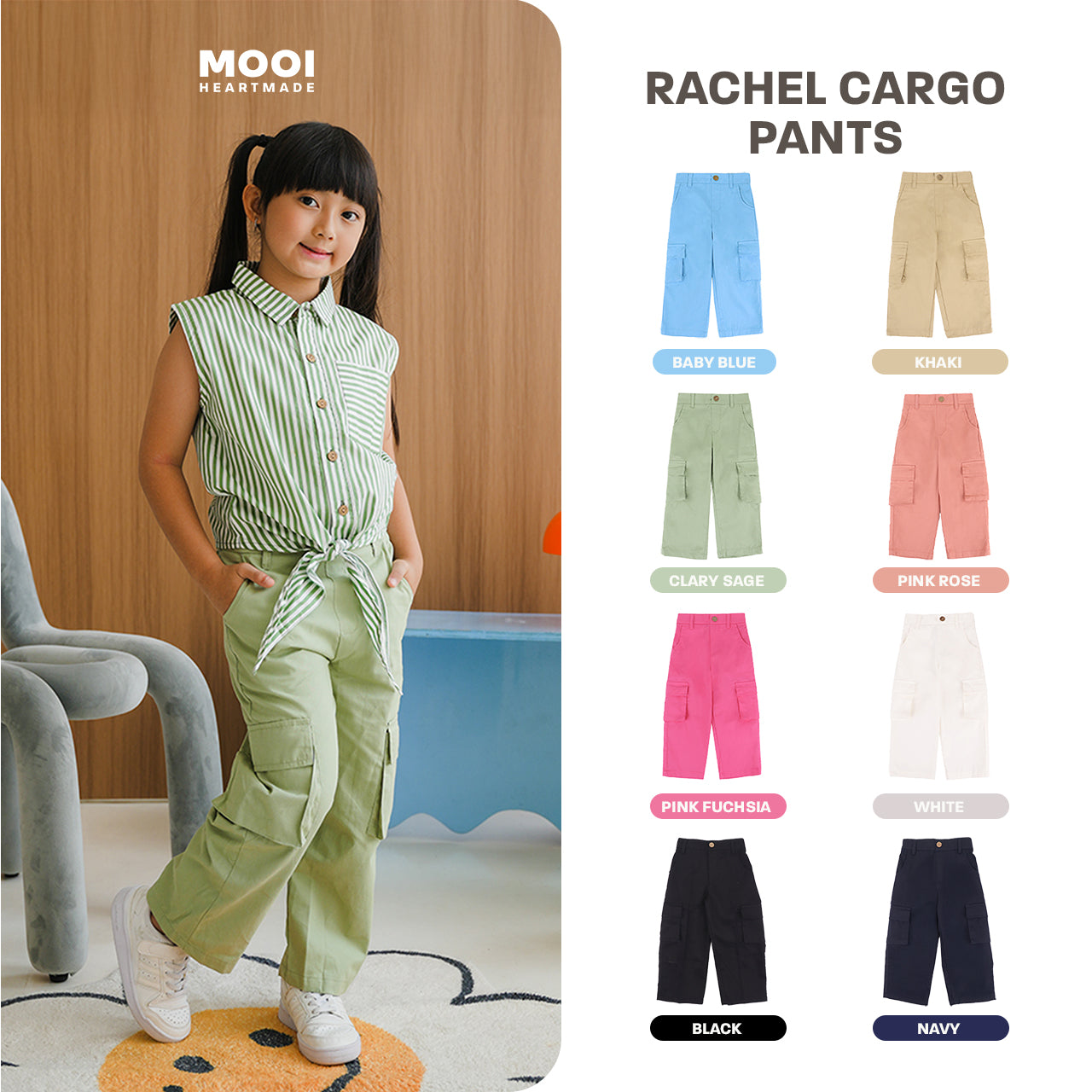 Mooi Celana Panjang Chinos Cargo Anak Perempuan Rachel Cargo Pants