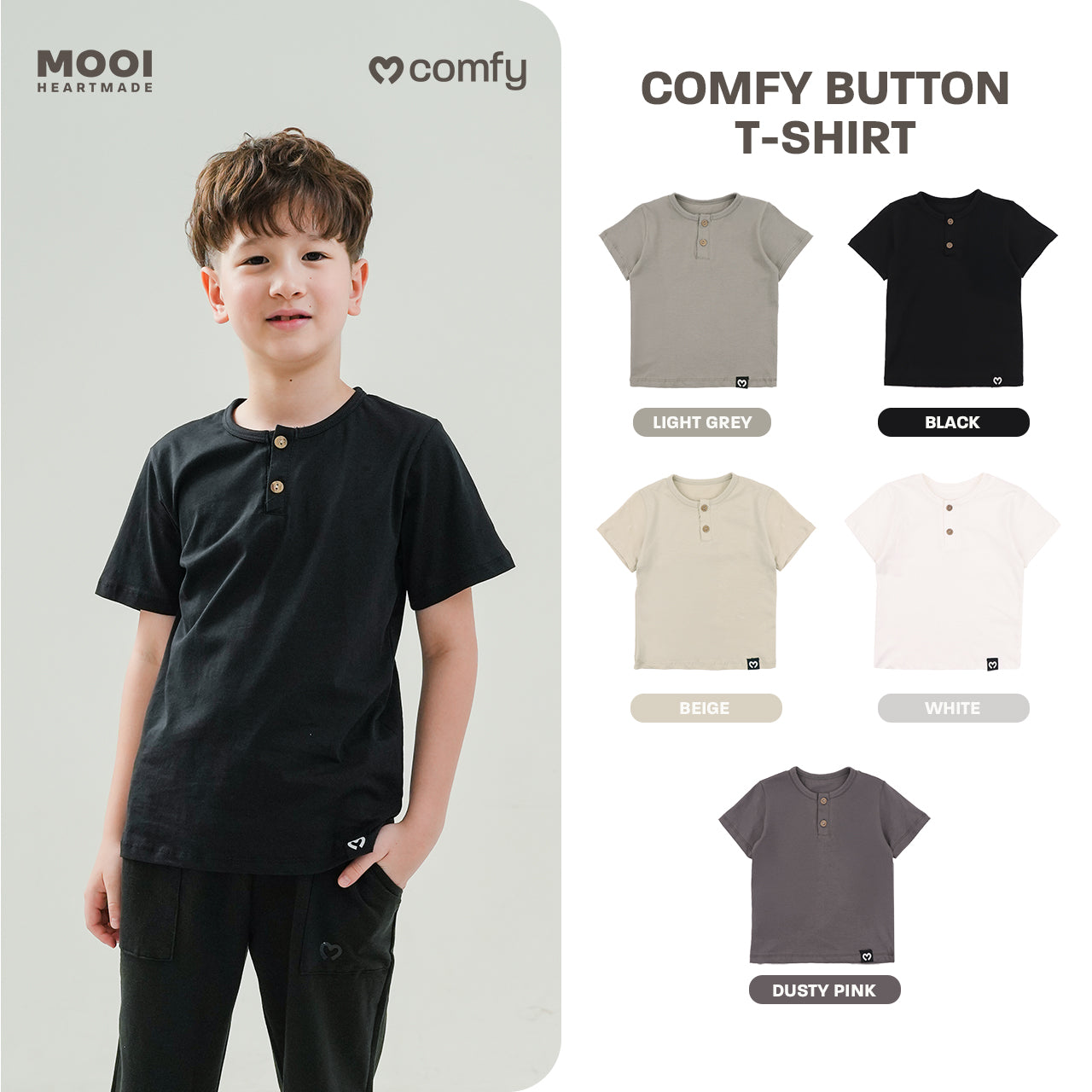 Mooi Kaos Anak Laki-Laki Comfy Button Tshirt