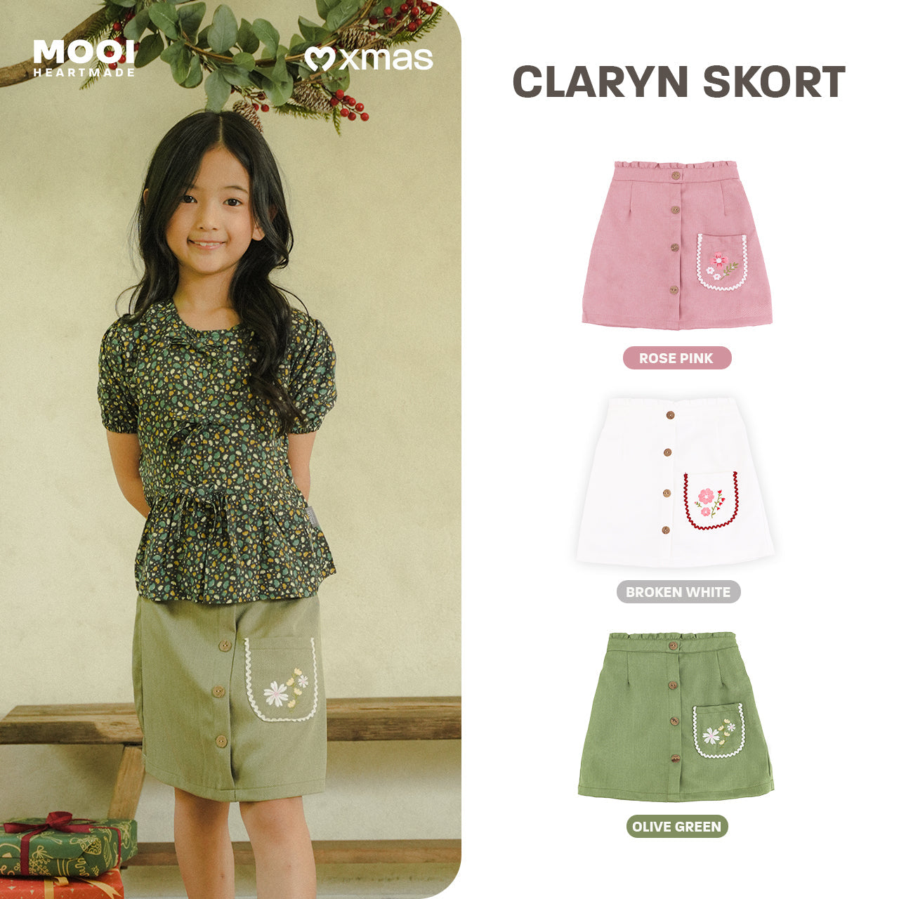 Mooi Rok Celana Skort Anak Perempuan Christmas Collection Claryn Skort Pants