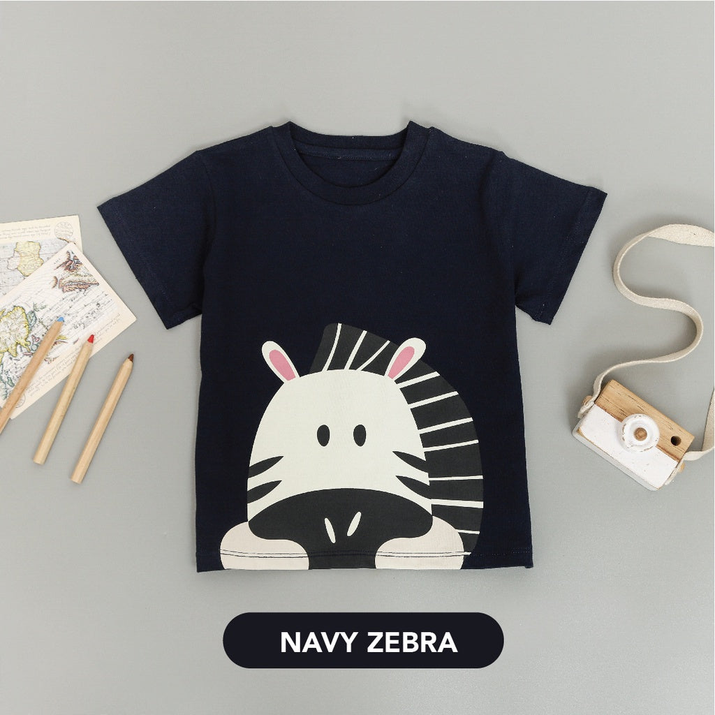 Mooi Kaos Anak Unisex Graphic Tee Navy Zebra