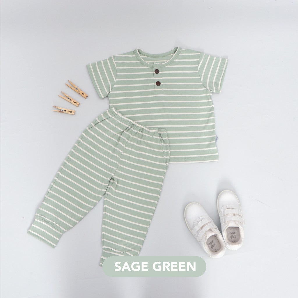 Mooi Setelan Anak Unisex Stripes Button Set