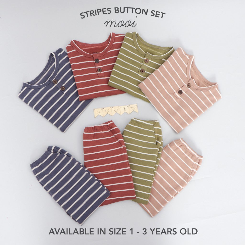 Mooi Setelan Anak Unisex Stripes Button Set