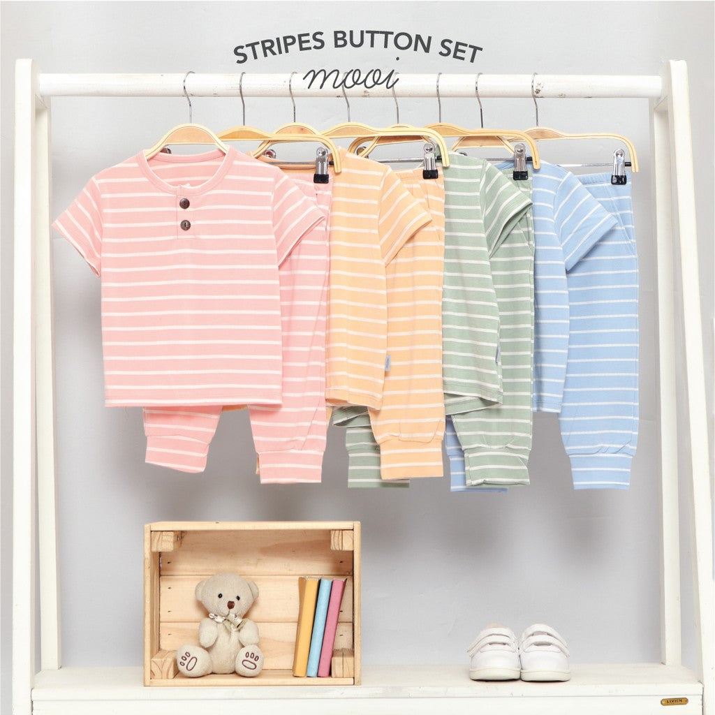 Mooi Setelan Anak Unisex Stripes Button Set