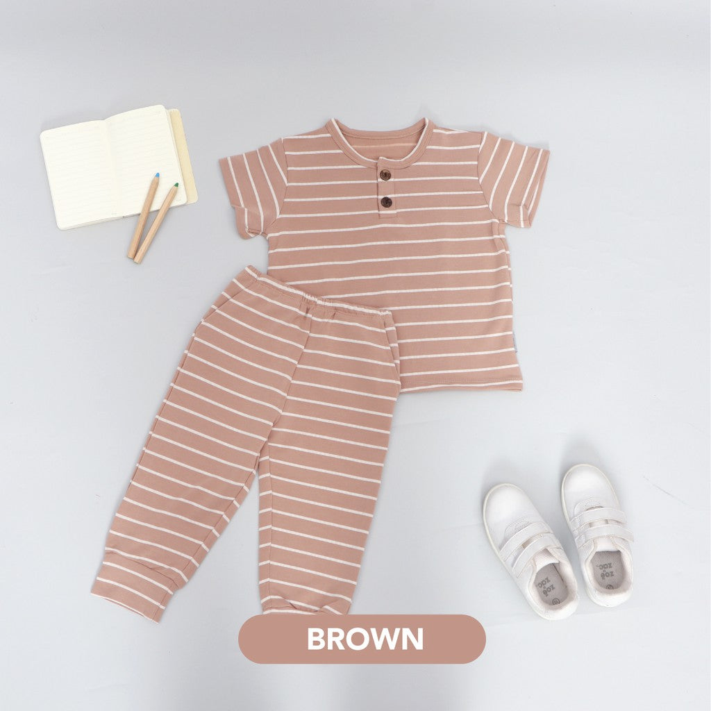 Mooi Setelan Anak Unisex Stripes Button Set