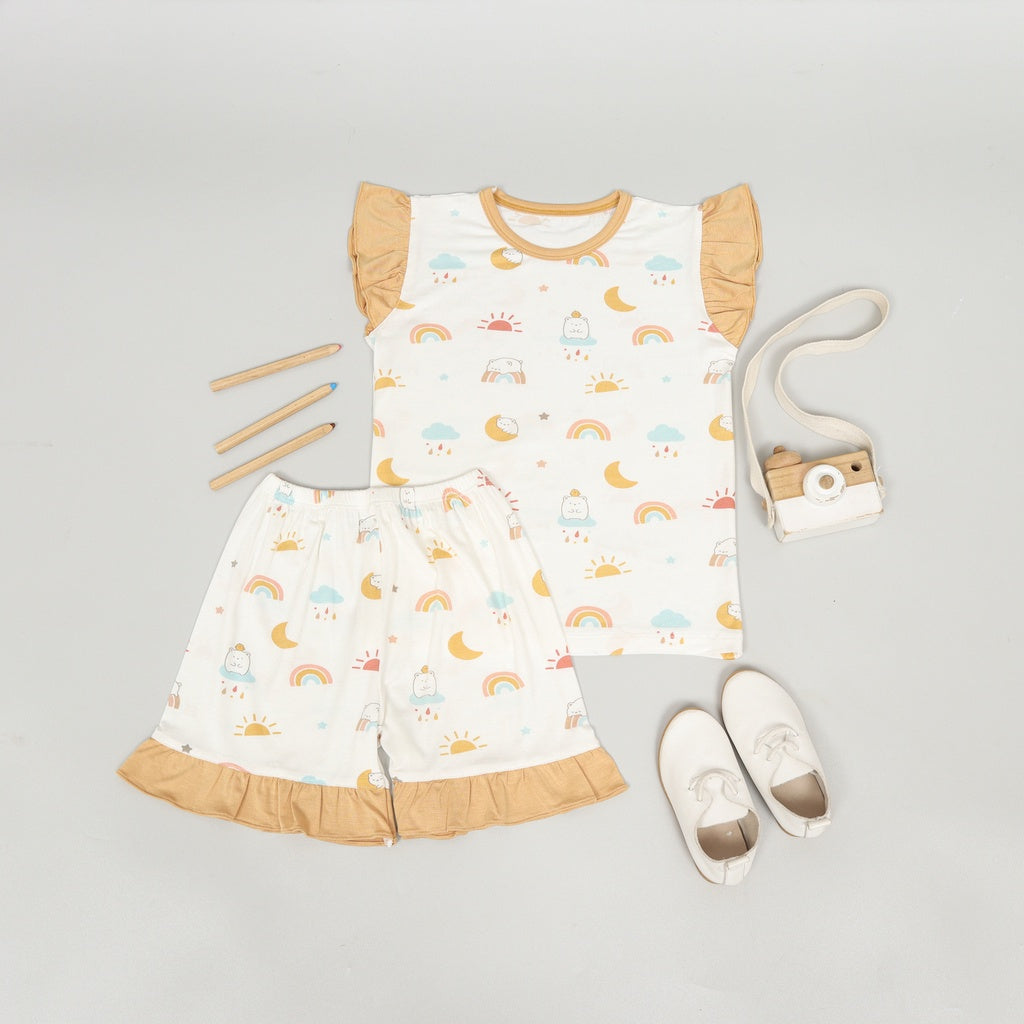 Mooi Setelan Anak Perempuan Tencel Ruffle Mochi Set