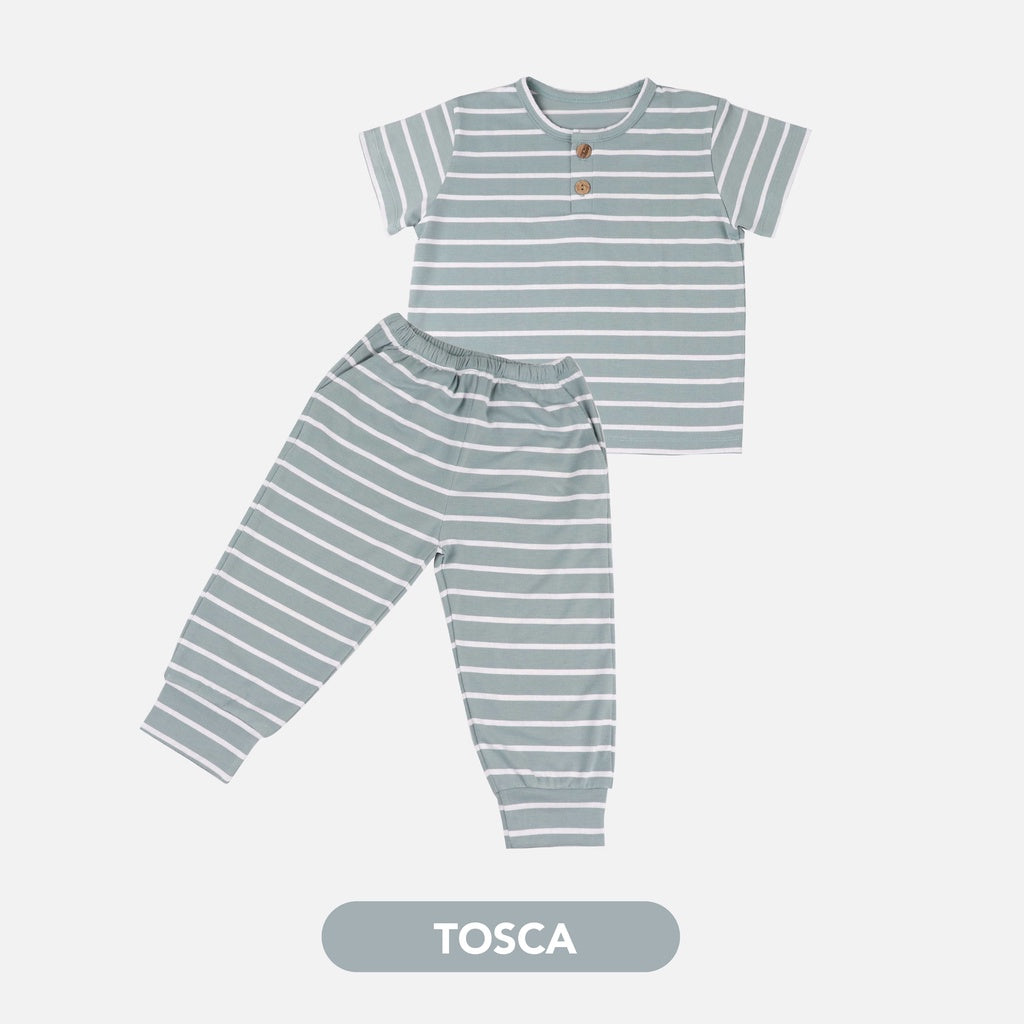 Mooi Setelan Anak Unisex Stripes Button Set