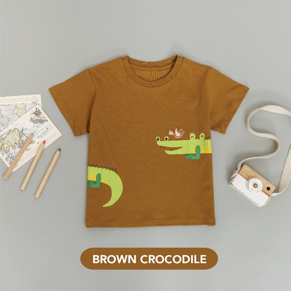 Mooi Kaos Anak Unisex Graphic Tee Brown Crocodile