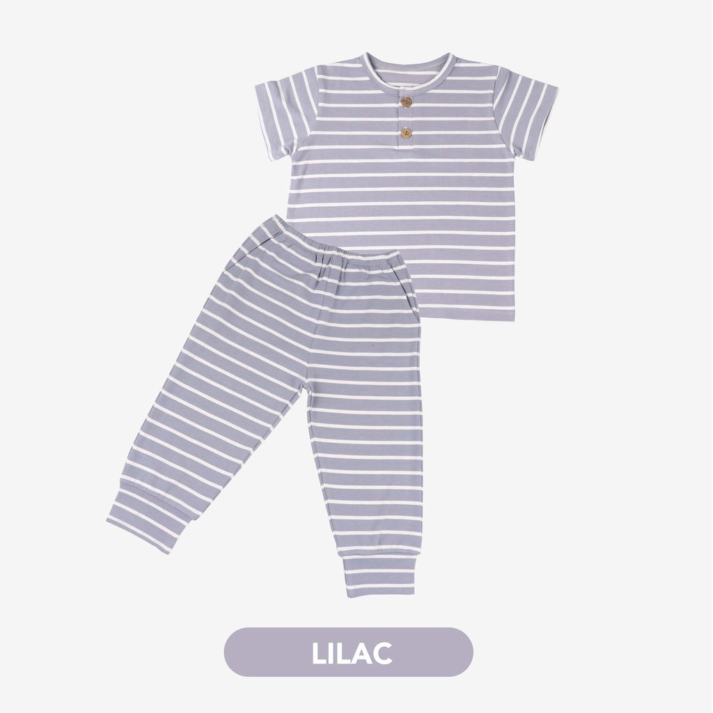 Mooi Setelan Anak Unisex Stripes Button Set