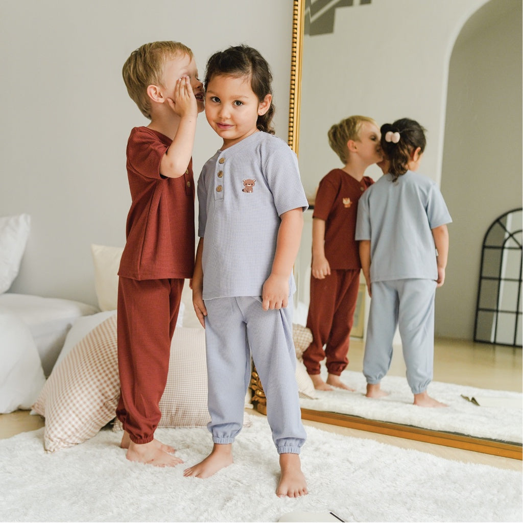 Mooi Setelan Anak Unisex Waffle Knit Set