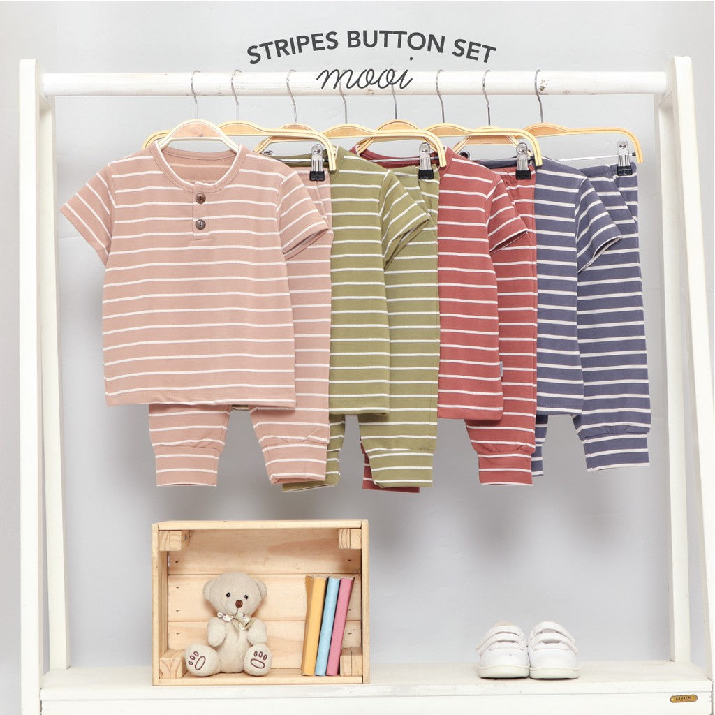 Mooi Setelan Anak Unisex Stripes Button Set