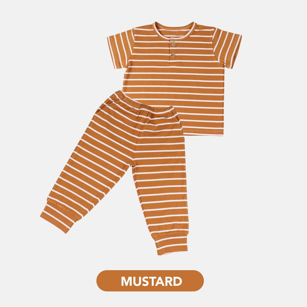 Mooi Setelan Anak Unisex Stripes Button Set