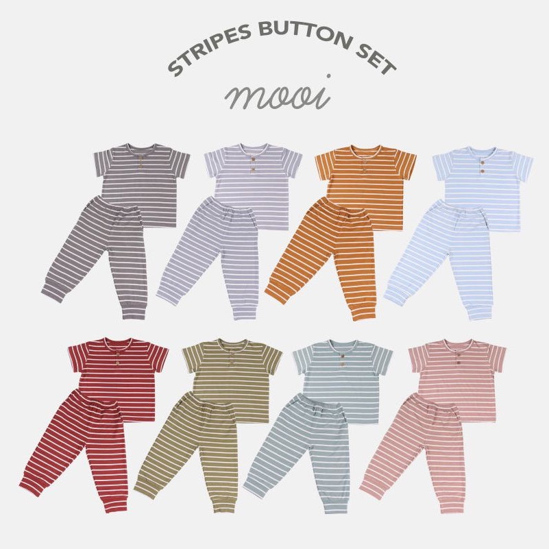 Mooi Setelan Anak Unisex Stripes Button Set