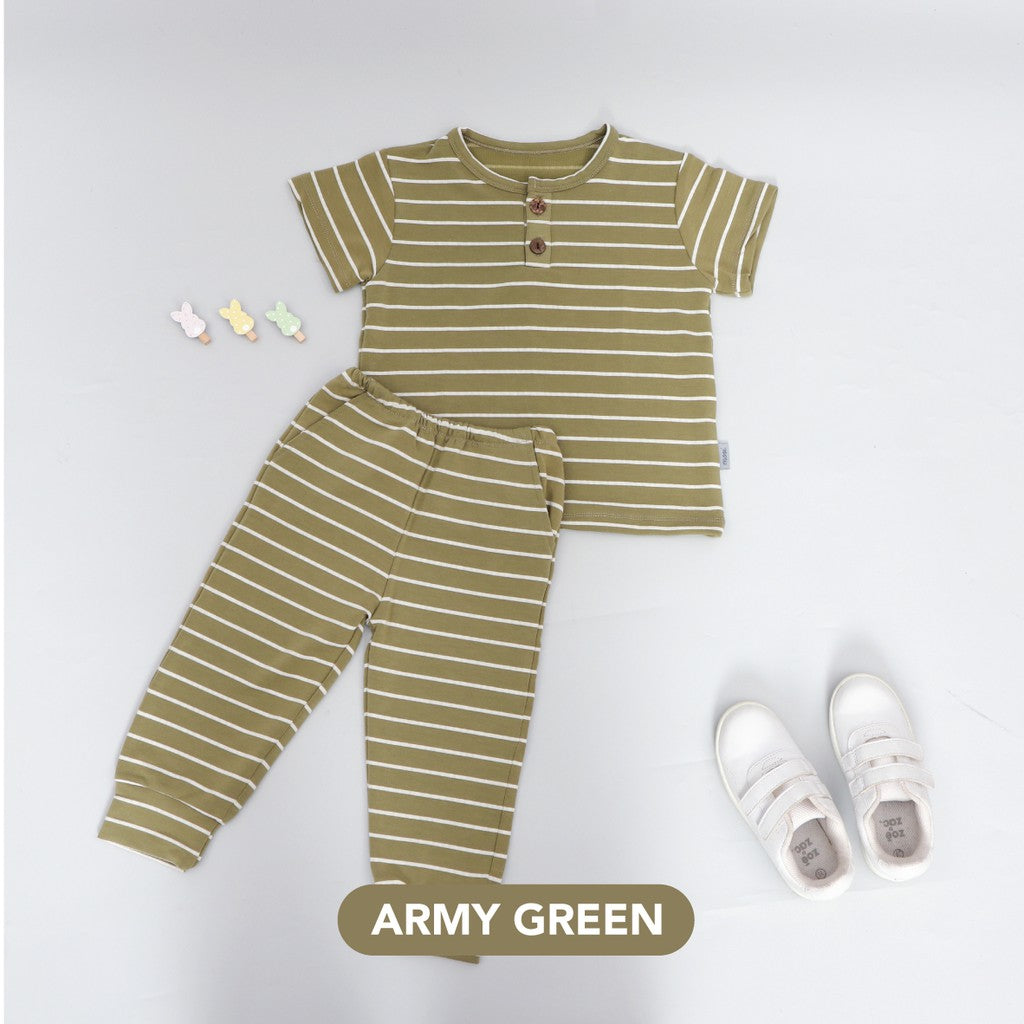 Mooi Setelan Anak Unisex Stripes Button Set