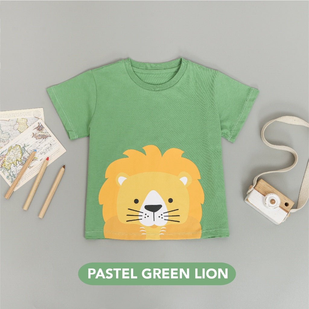 Mooi Kaos Anak Unisex Graphic Tee Pastel Green Lion
