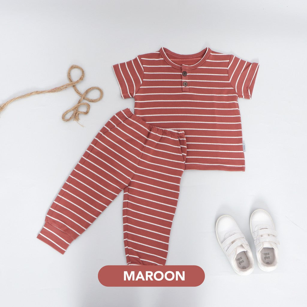 Mooi Setelan Anak Unisex Stripes Button Set