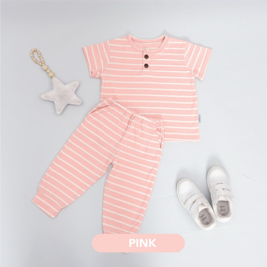 Mooi Setelan Anak Unisex Stripes Button Set