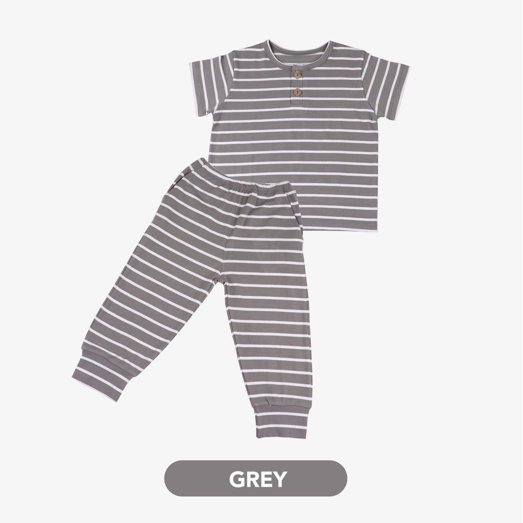 Mooi Setelan Anak Unisex Stripes Button Set
