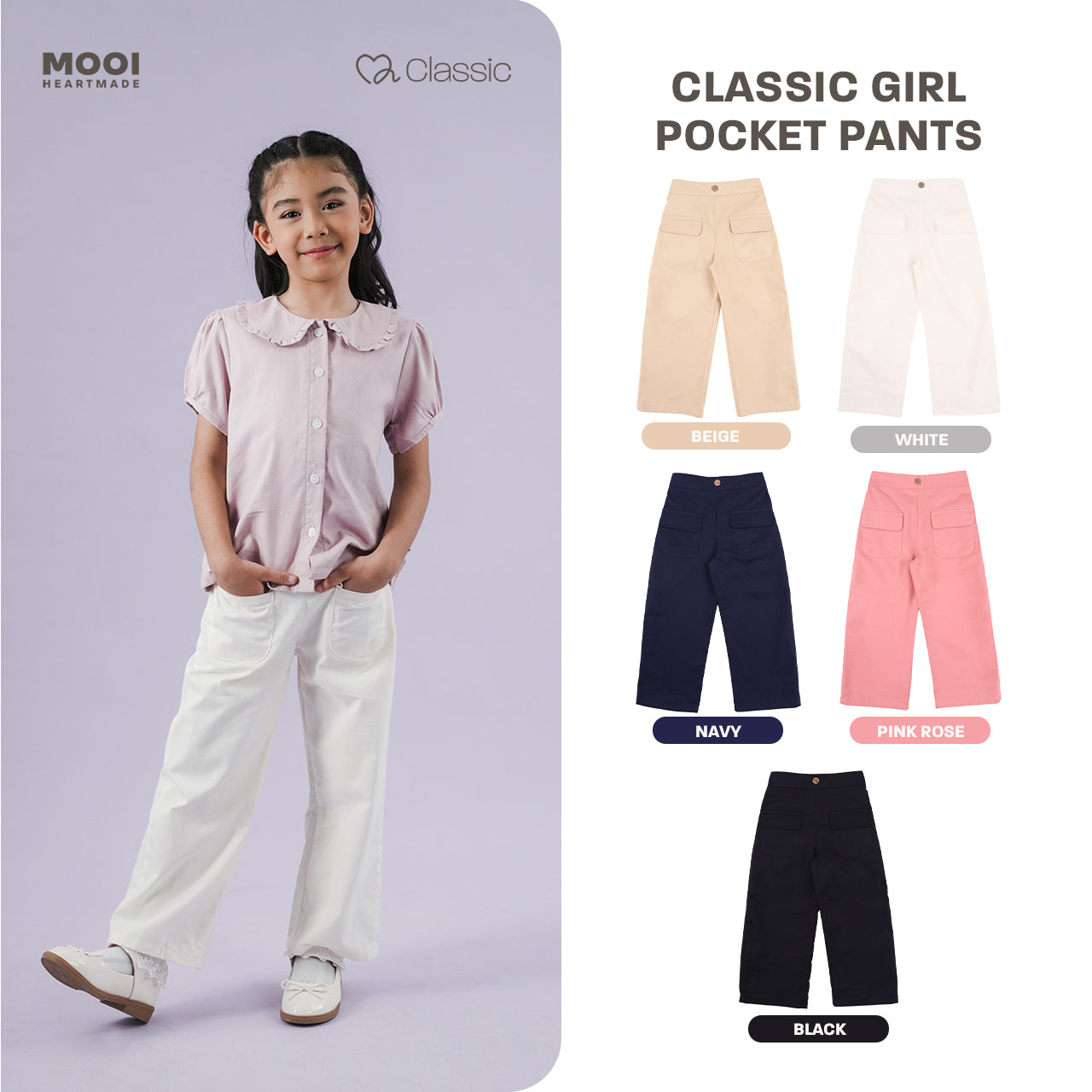 Mooi Celana Panjang Anak Perempuan Classic Girl Pocket Pants