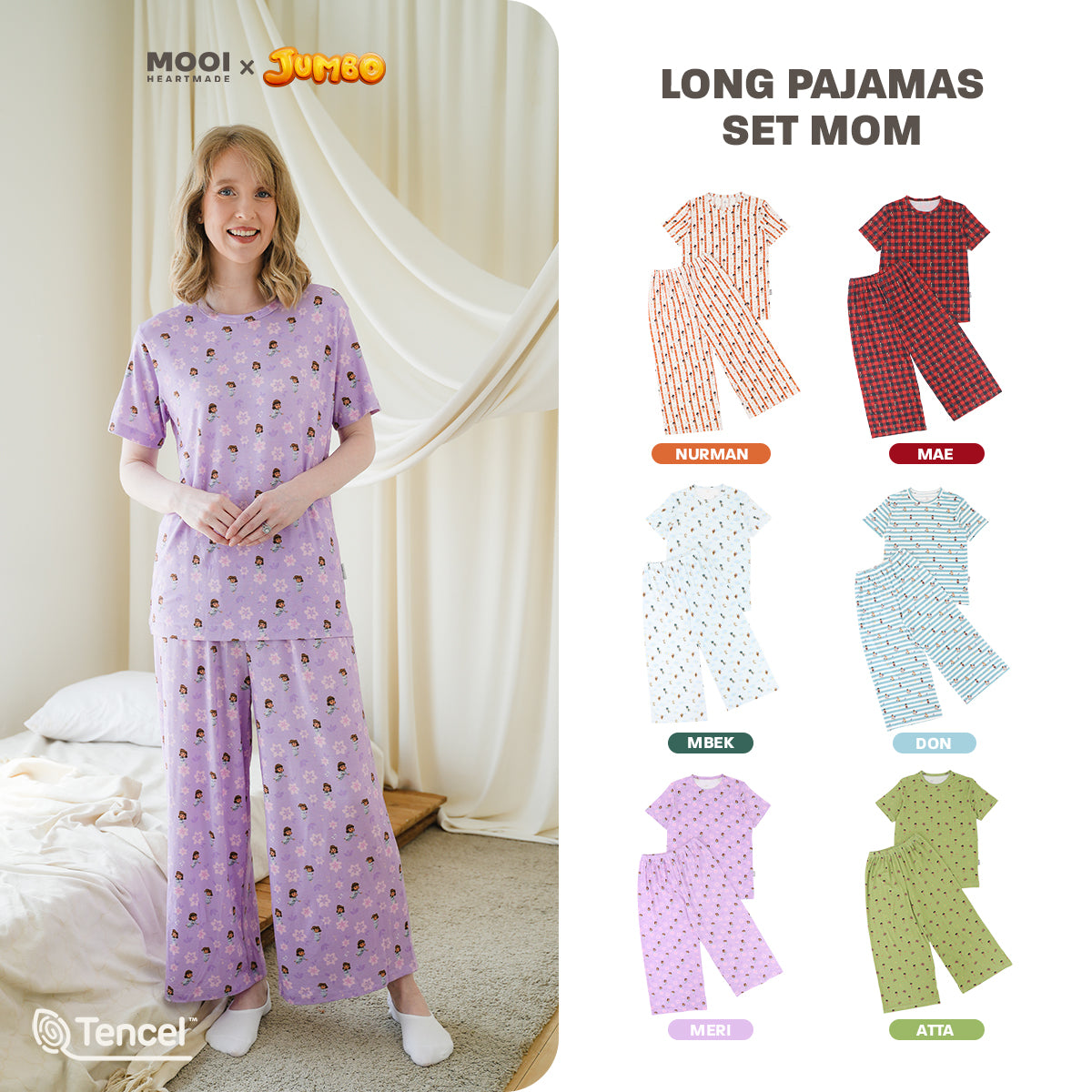 Mooi x Jumbo Piyama Dewasa Setelan Tencel Long Pajamas Adult