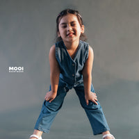 Mooi Atasan Anak Perempuan Viola Denim Top