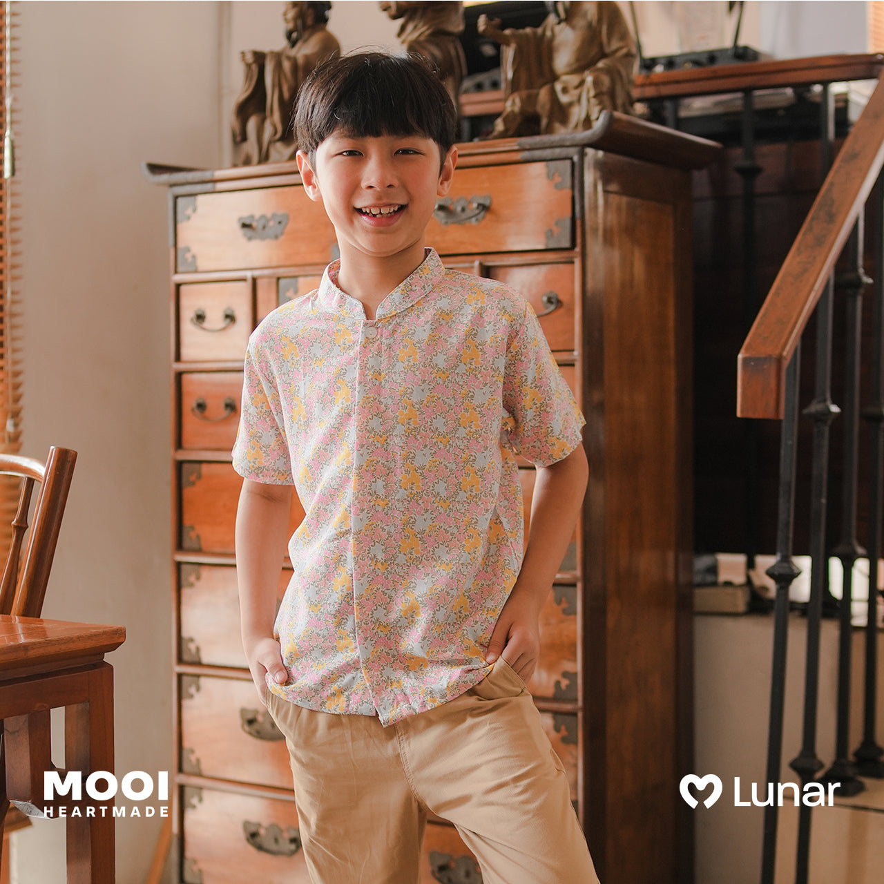 Mooi Kemeja Anak Laki-Laki Lunar Collection Hua Mandarin Shirt