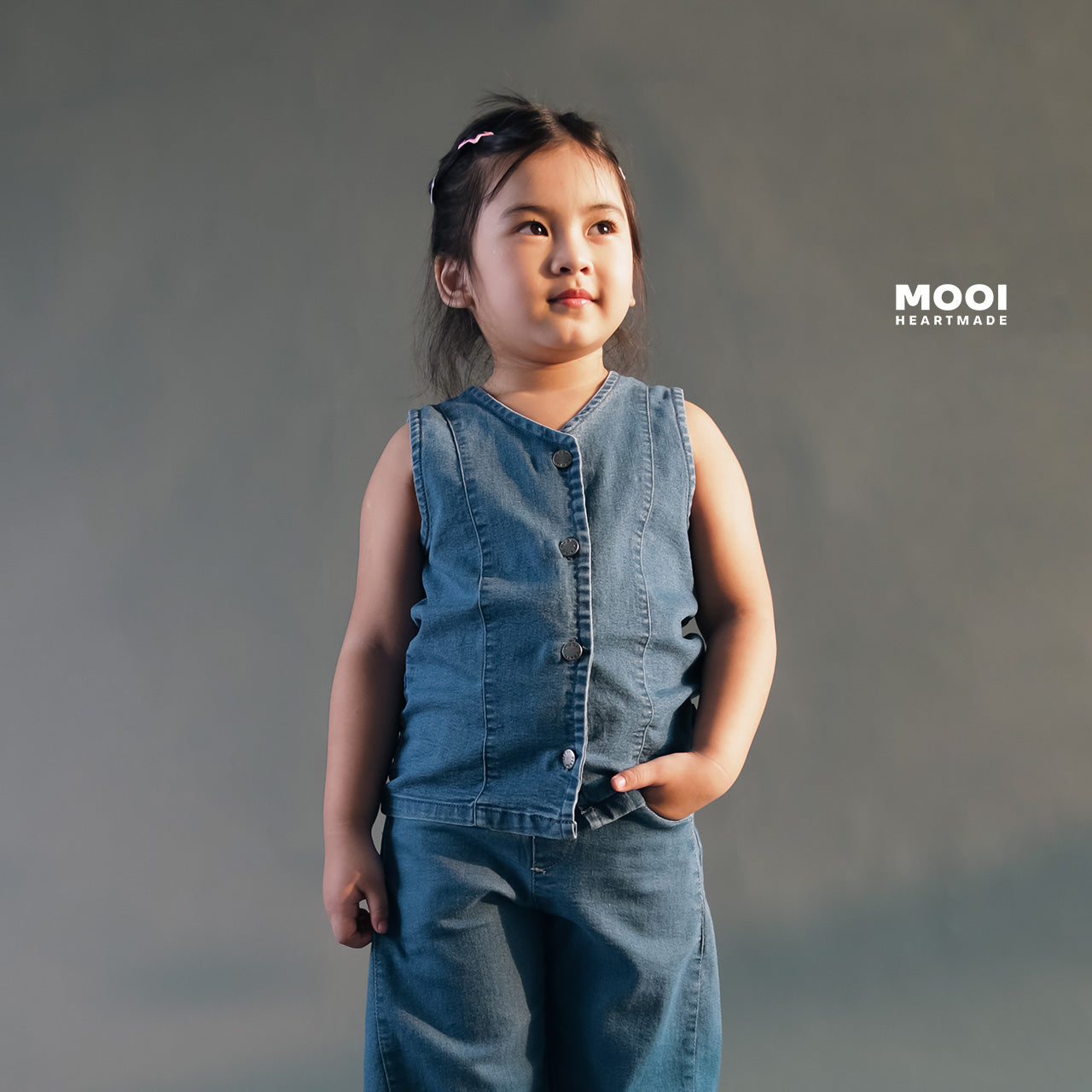 Mooi Atasan Anak Perempuan Viola Denim Top