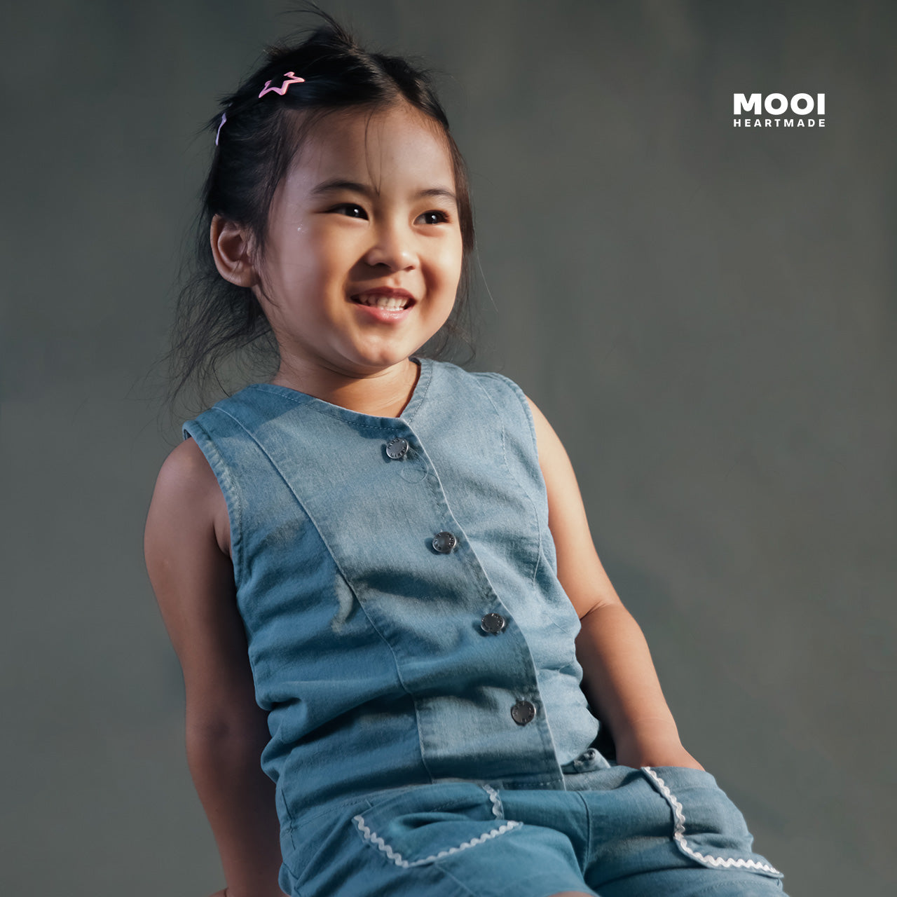 Mooi Atasan Anak Perempuan Viola Denim Top