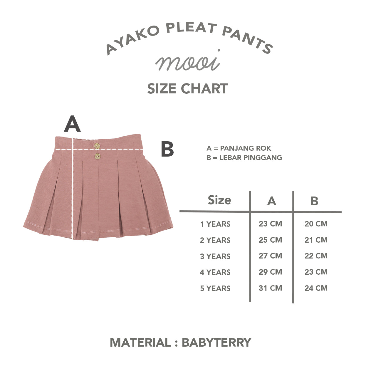 Mooi Rok Anak Perempuan Ayako Pleat Pants V1