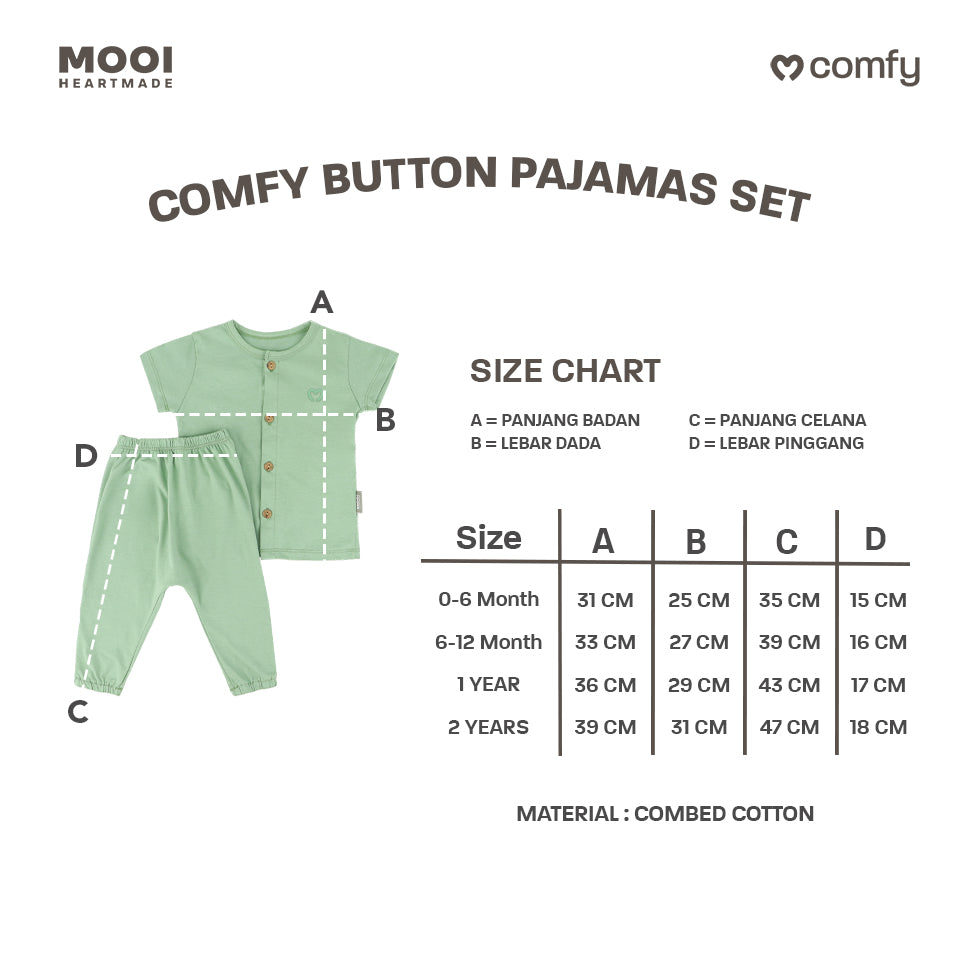 Mooi Setelan Piyama Bayi Comfy Baby Button Pajamas Set