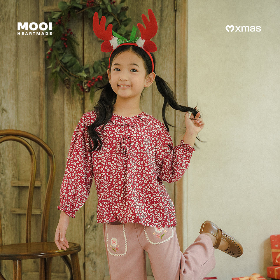 Mooi Atasan Anak Perempuan Christmas Collection Millie Ruffle Top