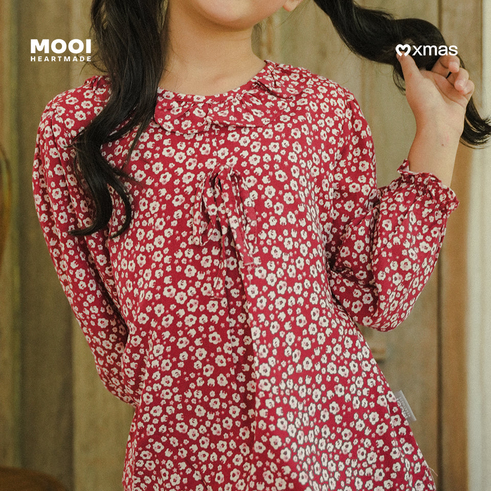 Mooi Atasan Anak Perempuan Christmas Collection Millie Ruffle Top