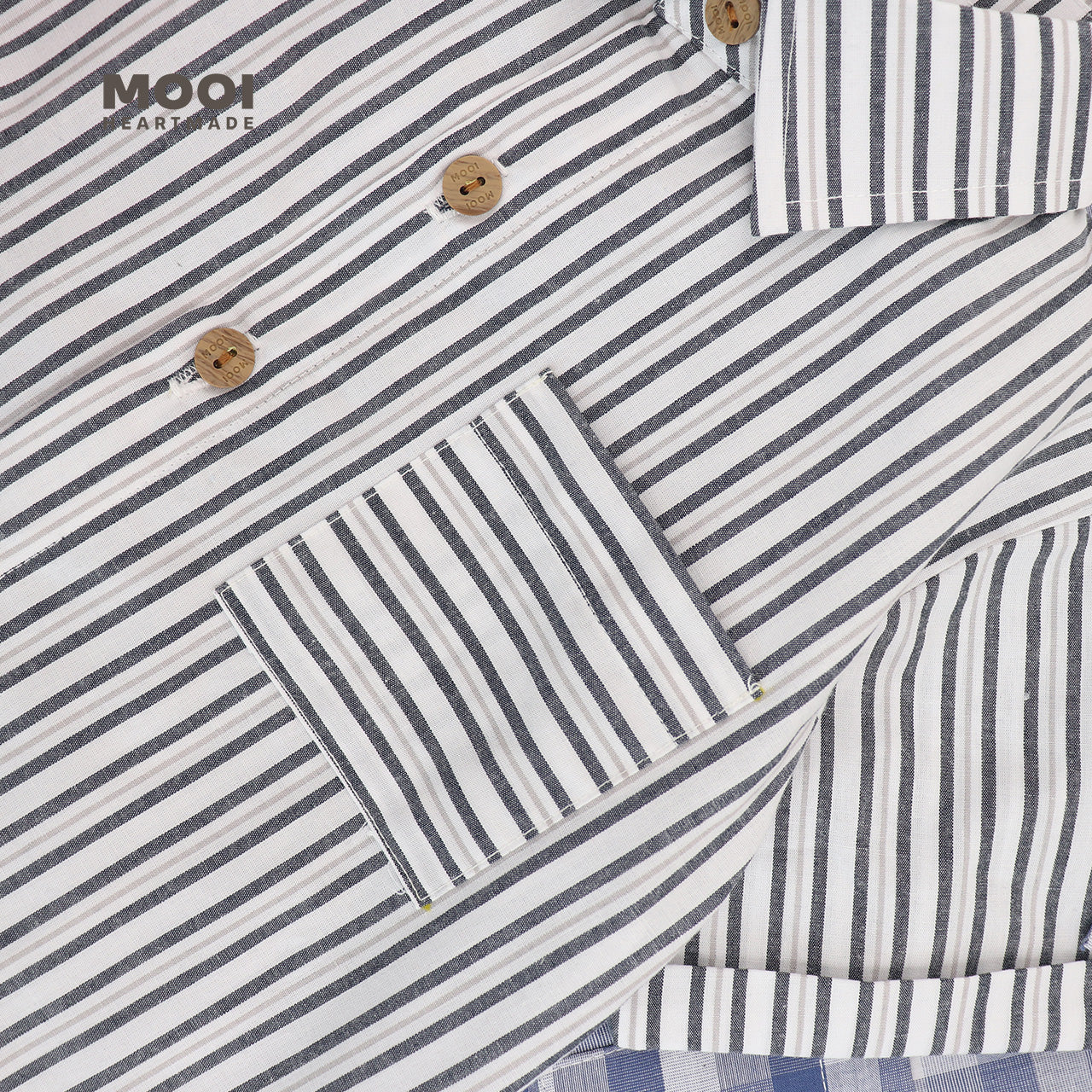 Mooi Kemeja Anak Laki-laki Kemeja Katun Motif Dion Striped Shirt