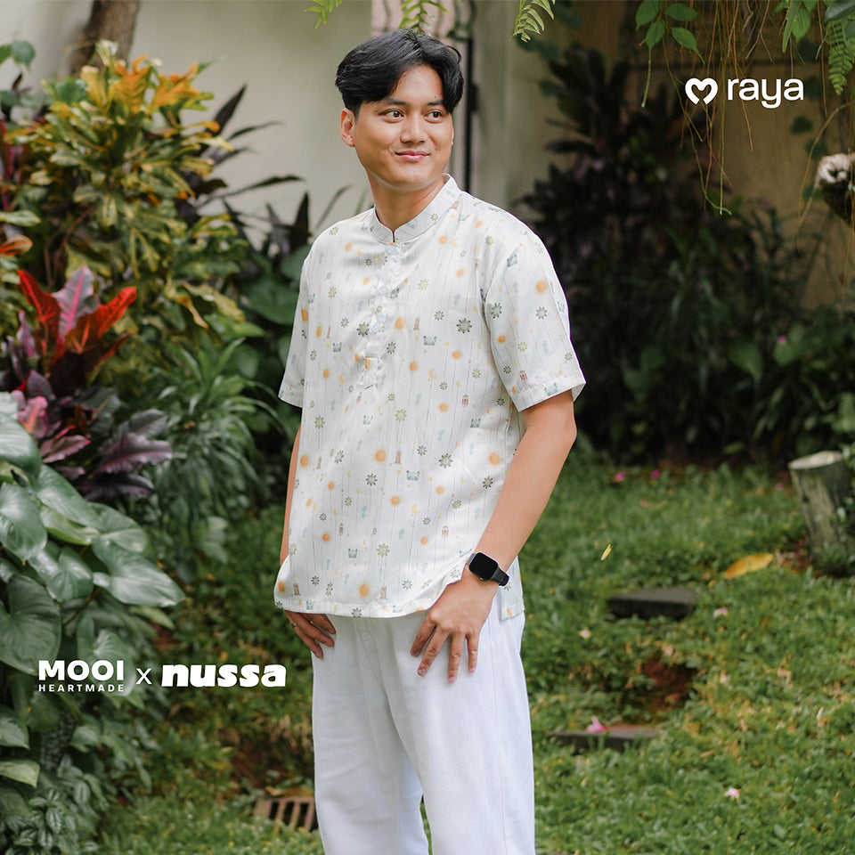 Mooi x Nussa Koko Print Adult Atasan Pria Kemeja Pria Raya Collection