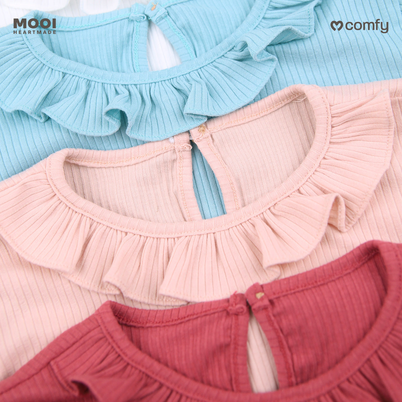Mooi Atasan Lengan Panjang Anak Perempuan Comfy Rib Ruffle Long Sleeve Top