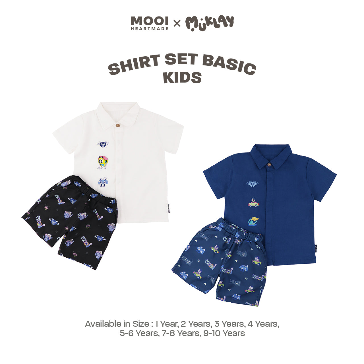 Mooi X Muklay Setelan Anak Laki-laki Kemeja Anak Basic Shirt Set
