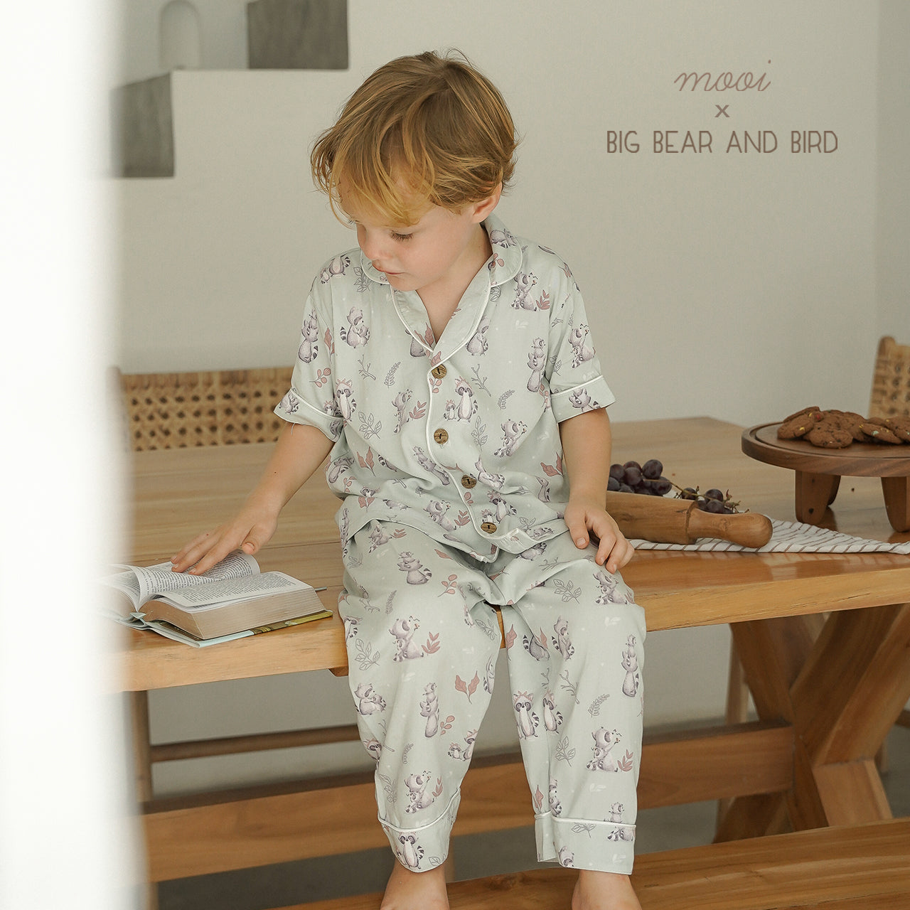Mooi x Big Bear & Bird Piyama Anak Baju Tidur Anak Short Pajamas Kids