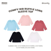 Mooi Atasan Lengan Panjang Anak Perempuan Comfy Rib Ruffle Long Sleeve Top