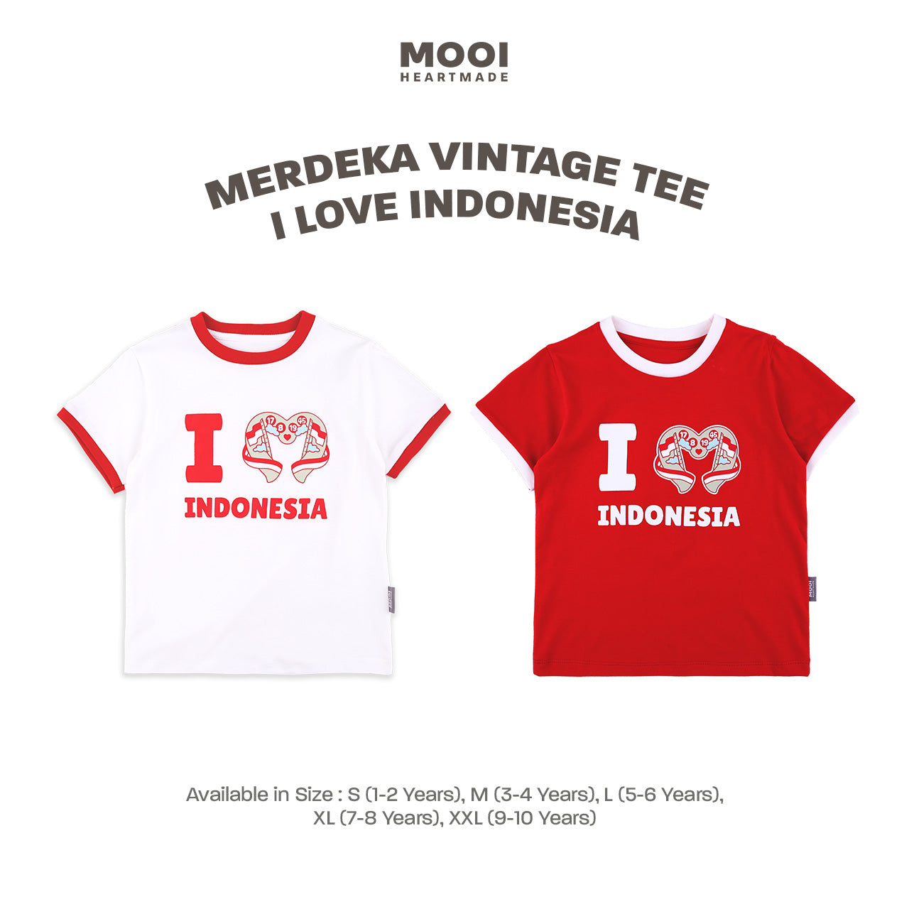 Mooi Merdeka Kaos Kemerdekaan 17 Agustus T-shirt Anak Merdeka Vintage Tee I Love Indonesia