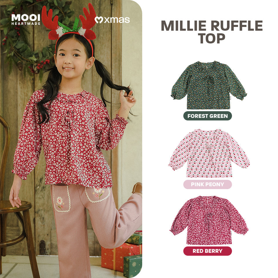 Mooi Atasan Anak Perempuan Christmas Collection Millie Ruffle Top