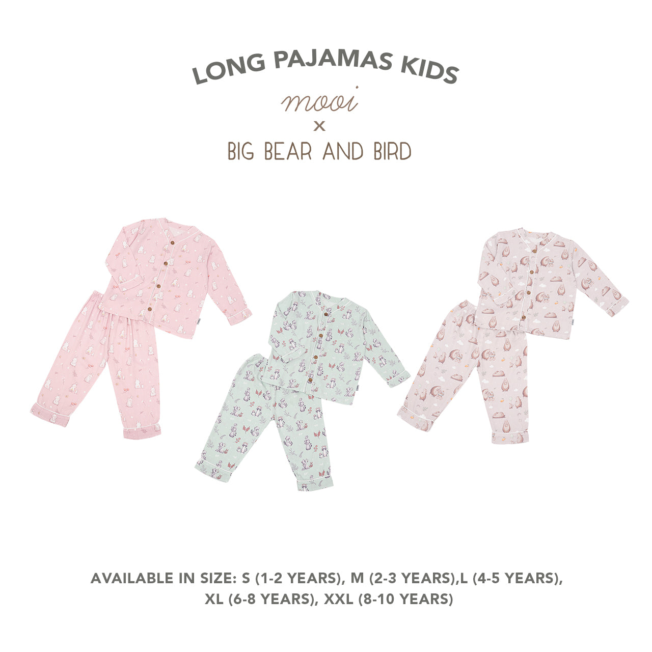 Mooi x Big Bear & Bird Piyama Panjang Anak Baju Tidur Anak Long Pajamas Kids
