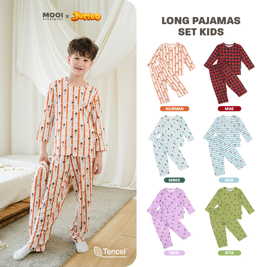 Mooi x Jumbo Setelan Anak Unisex Tencel Long Pajamas Kids