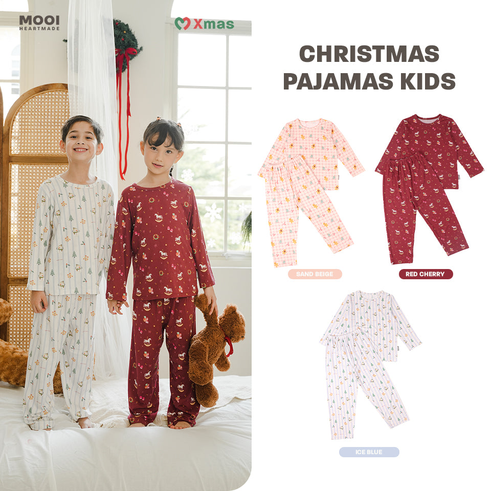 Mooi Setelan Anak Unisex Tencel Christmas Collection Christmas Pajamas Kids
