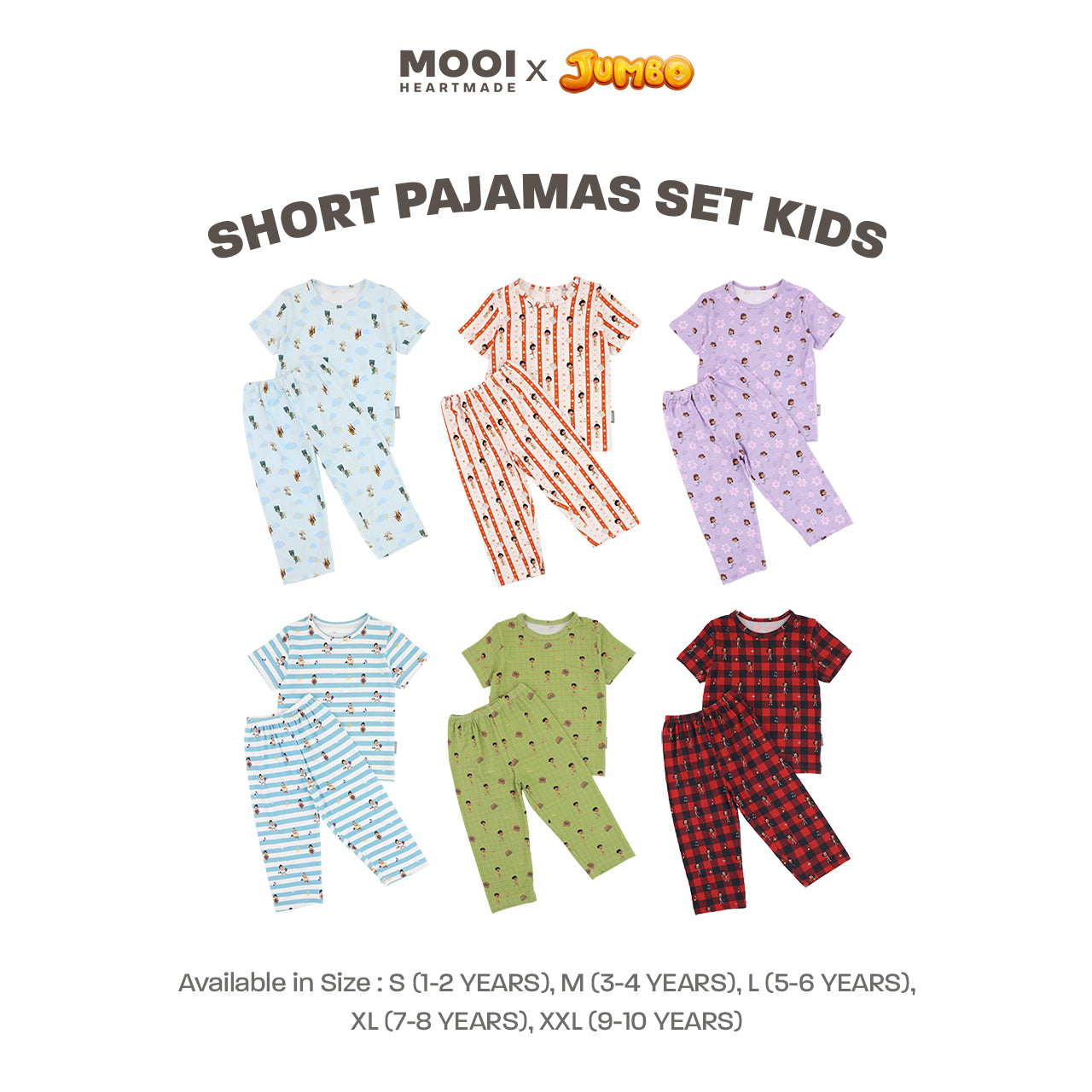 Mooi x Jumbo Setelan Anak Unisex Tencel Short Pajamas Kids