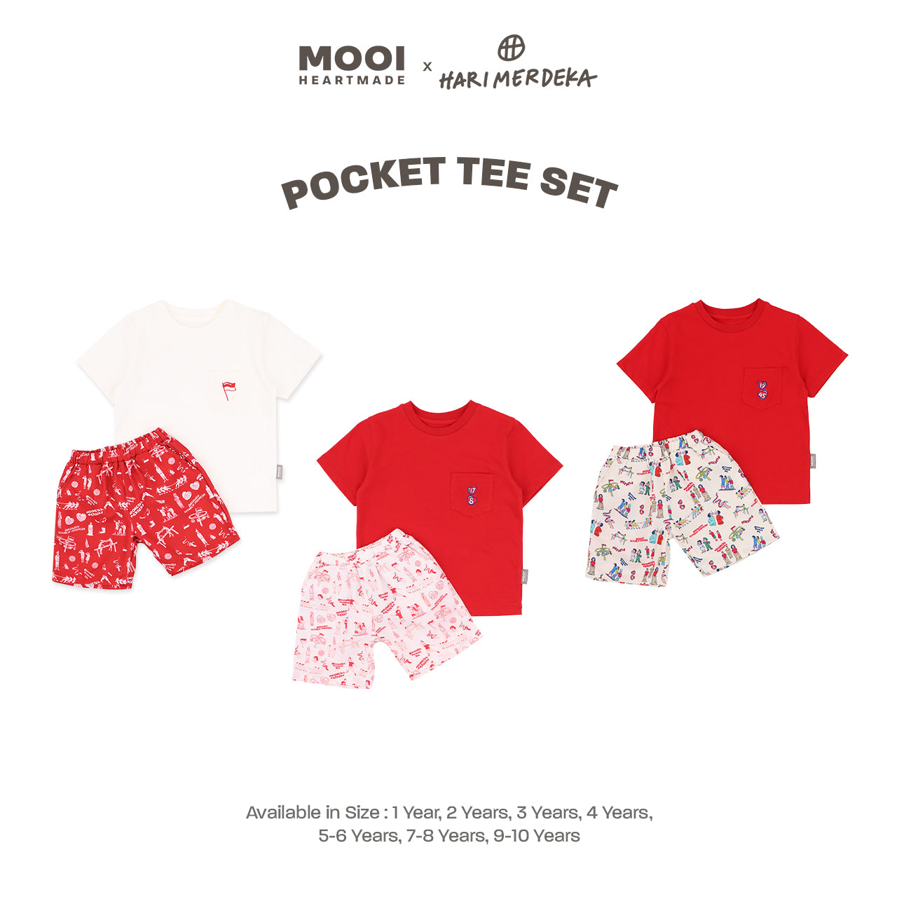 Mooi x Hari Merdeka Kaos Kemerdekaan Setelan Anak Pocket Tee Set Kemerdekaan
