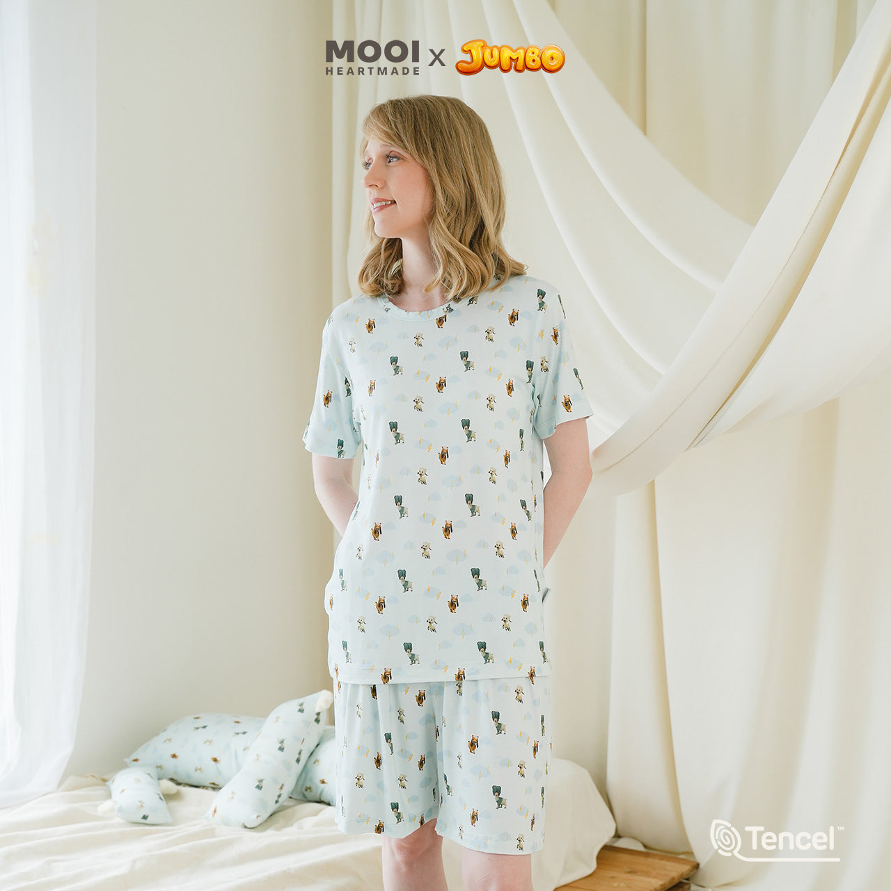 Mooi x Jumbo Piyama Dewasa Setelan Tencel Short Pajamas Adult