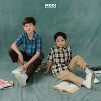 Mooi Kemeja Anak Laki-laki Kemeja Katun Motif Ethan Shirt