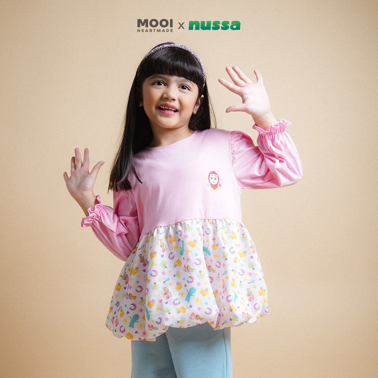 Mooi x Nussa Atasan Anak Perempuan Rarra Ballon Top
